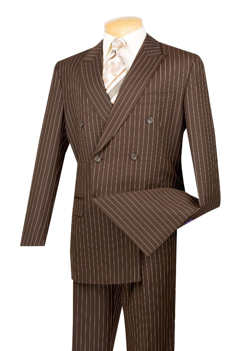Vinci Men's 2-Piece Banker Pinstripe Double Breasted purple Suit - 38 Short Jacket+32 Waist Adjustable 28to34)(Height: 5 4 to5 7 )(Neck  15-16.5)S-M)