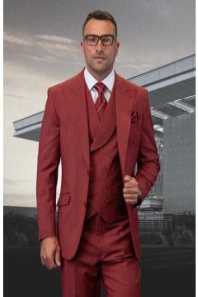 Men's 100% Wool 3-Piece Double-Breasted Suit with Vest