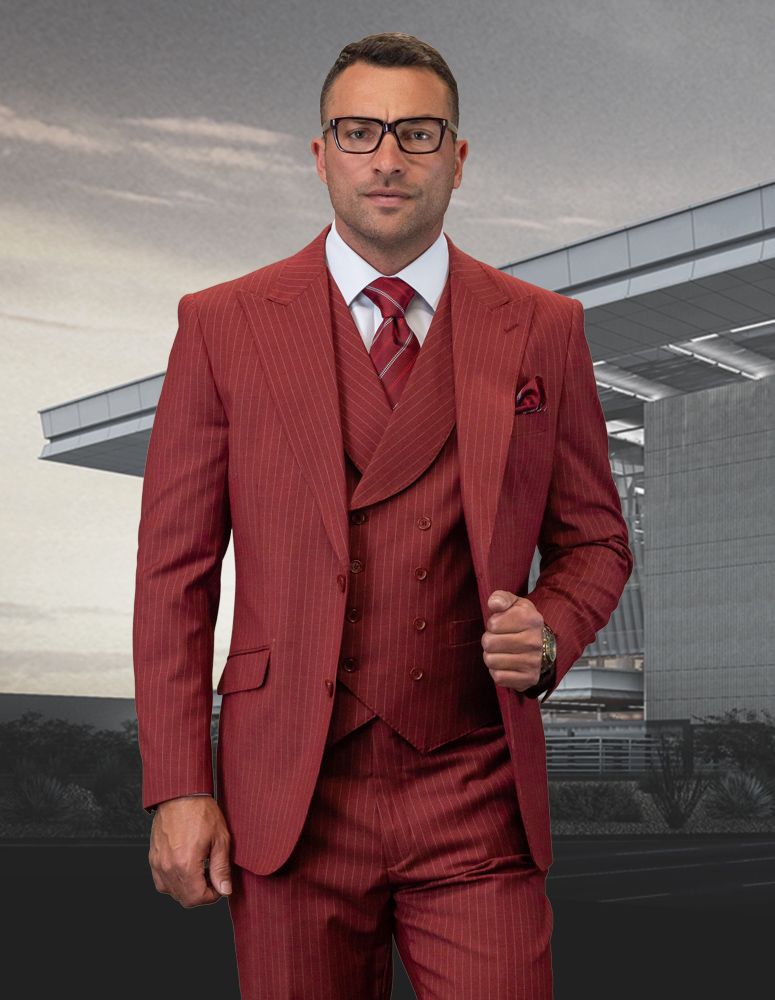 Men's 100% Wool 3-Piece Double-Breasted Suit with Vest