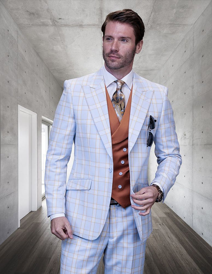 Plaid Pattern Men's 3 Piece 100% Wool Suit | Statement