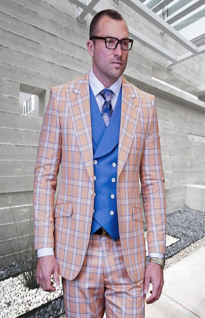 Plaid Pattern Men's 3 Piece 100% Wool Suit | Statement