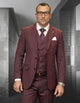 Mens 3 Piece 100% Wool Plaid Suit Classic Design Windowpane Texture Business Pattern Modern Fit Side Vented