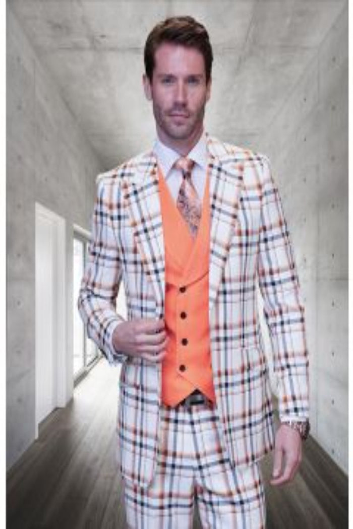 Plaid Wool 3 Piece Suit for Men Wool Color Contrast Styling