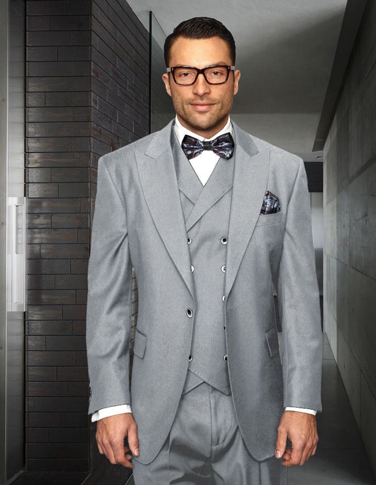 Men's Wool Suit with 10-Button Vest Premium Quality Statement - 38 Short Jacket+32 Waist Adjustable 28to34)(Height: 5 4 to5 7 )(Neck  15-16.5)S-M)