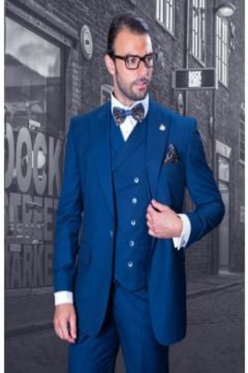 Men's Wool Suit with 10-Button Vest Premium Quality Statement - 38 Short Jacket+32 Waist Adjustable 28to34)(Height: 5 4 to5 7 )(Neck  15-16.5)S-M)