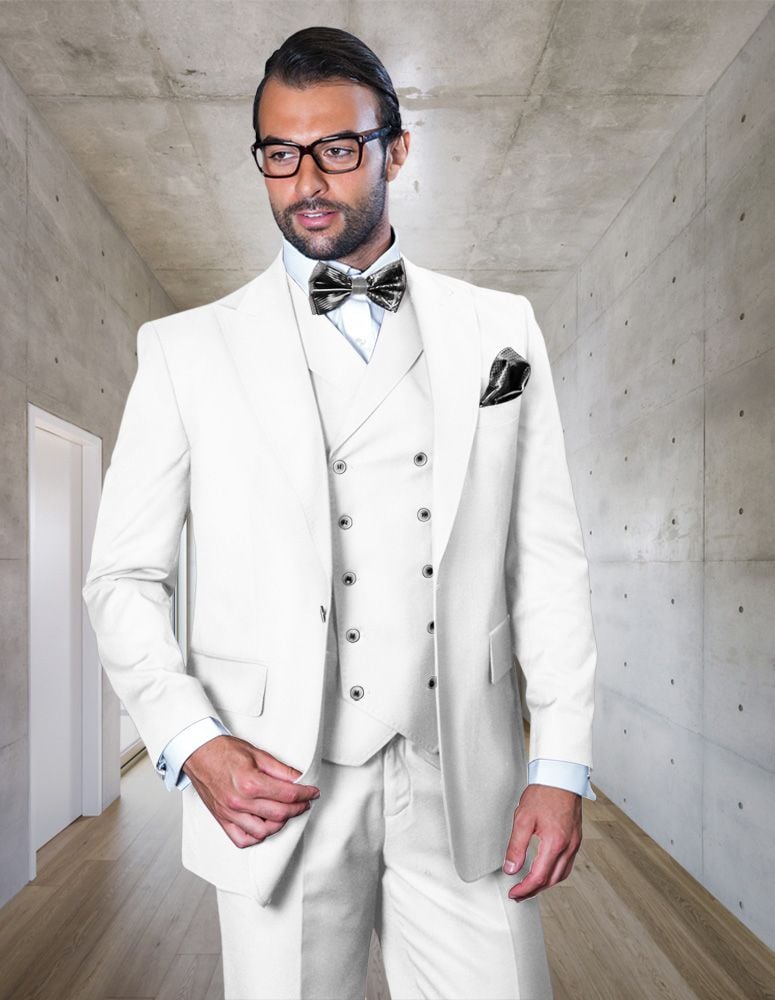 Men's Wool Suit with 10-Button Vest Premium Quality Statement - 38 Short Jacket+32 Waist Adjustable 28to34)(Height: 5 4 to5 7 )(Neck  15-16.5)S-M)