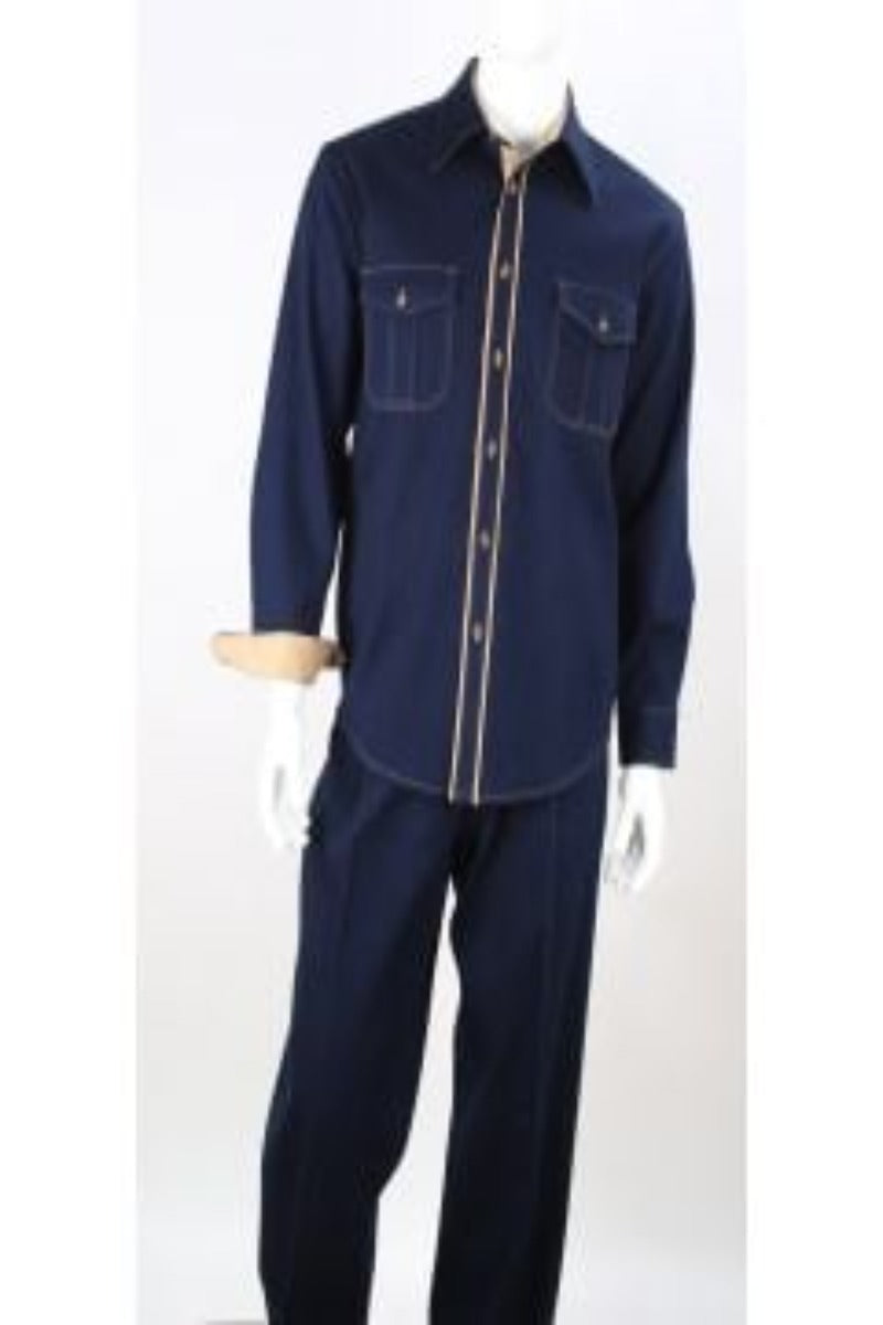 Royal Diamond Men's Denim Walking Suit 2 Piece Long-Sleeve with Light Accents - 38 Short Jacket+32 Waist Adjustable 28to34)(Height: 5 4 to5 7 )(Neck  15-16.5)S-M)