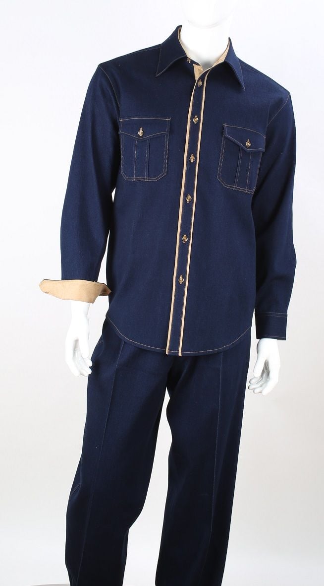 Royal Diamond Men's Denim Walking Suit 2 Piece Long-Sleeve with Light Accents