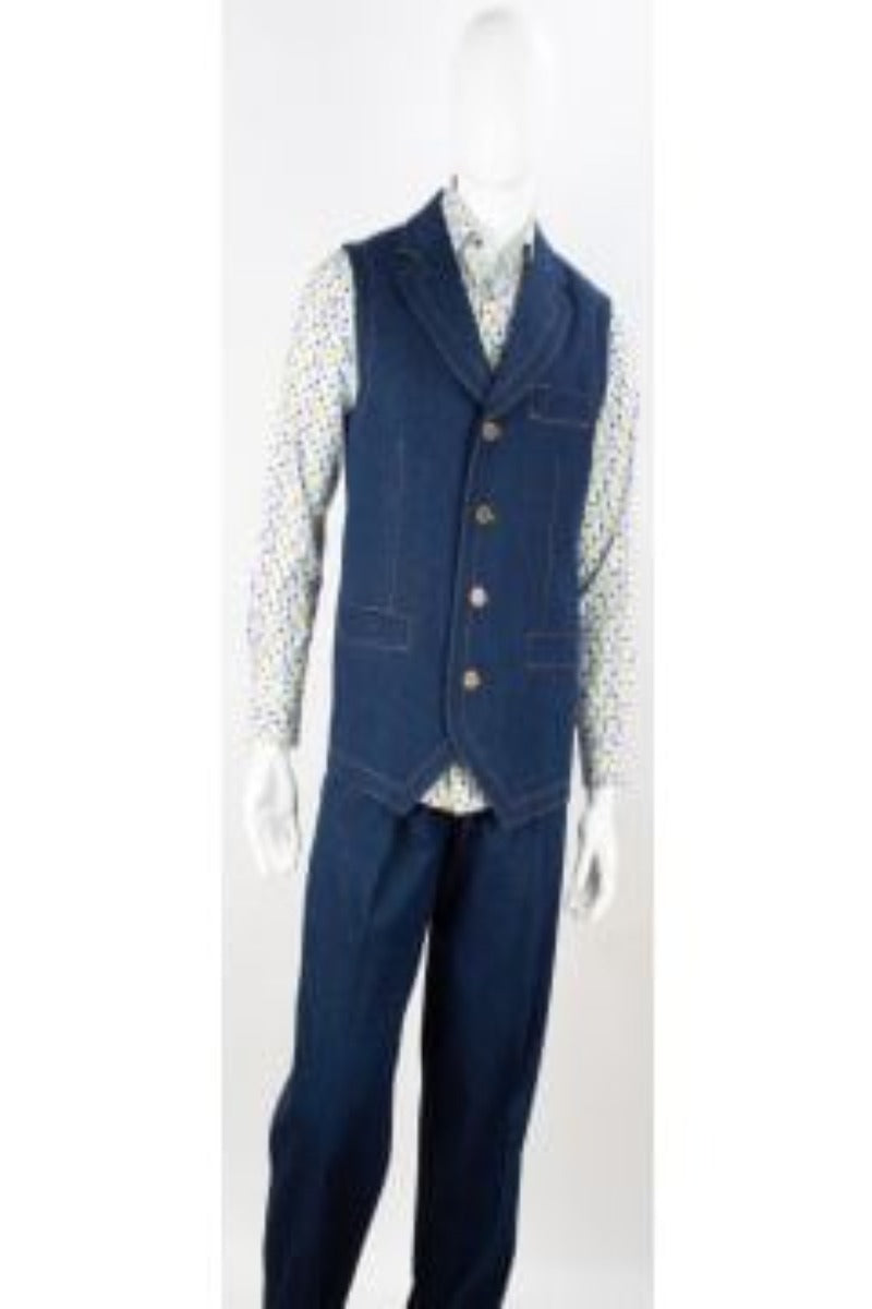 Royal Diamond Men's 2-Piece Denim Walking Suit Vest Set - 38 Short Jacket+32 Waist Adjustable 28to34)(Height: 5 4 to5 7 )(Neck  15-16.5)S-M)
