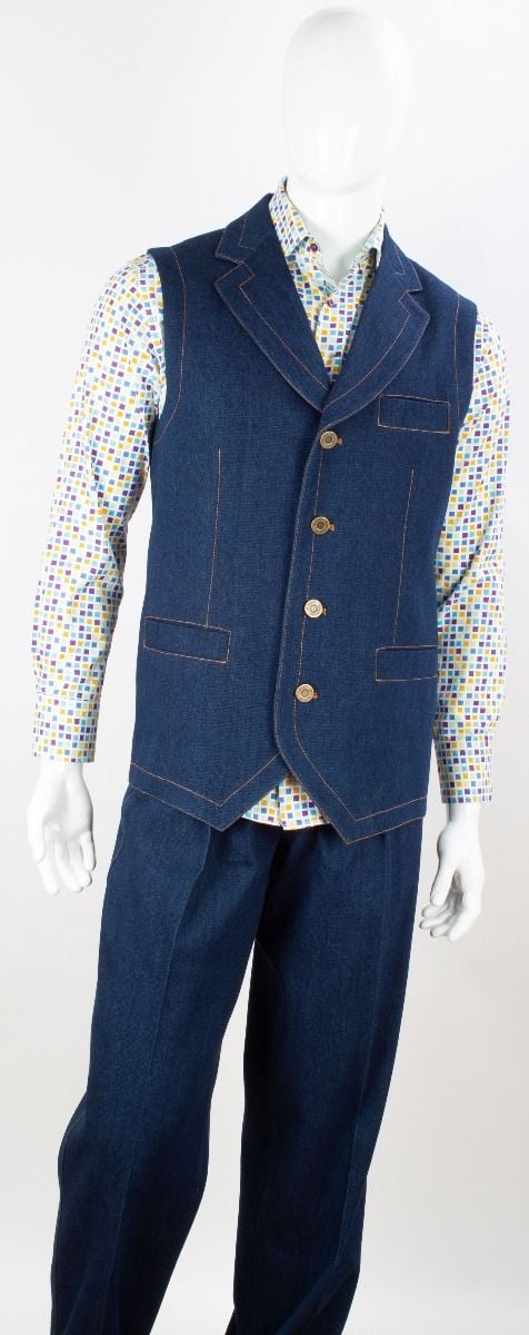 Royal Diamond Men's 2-Piece Denim Walking Suit Vest Set - 38 Short Jacket+32 Waist Adjustable 28to34)(Height: 5 4 to5 7 )(Neck  15-16.5)S-M)