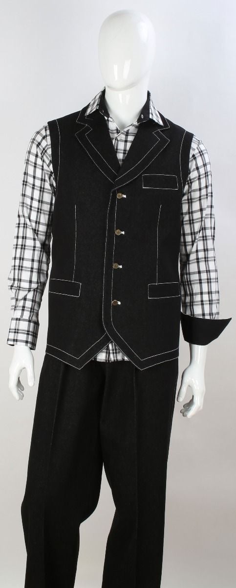 Royal Diamond Men's 2-Piece Denim Walking Suit Vest Set - 38 Short Jacket+32 Waist Adjustable 28to34)(Height: 5 4 to5 7 )(Neck  15-16.5)S-M)
