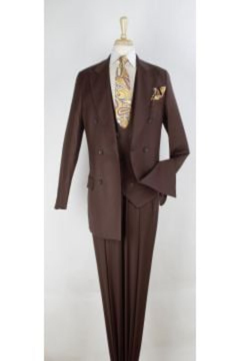Apollo King Men's 3 Piece 100% Worsted Wool Suit  Double Breasted
