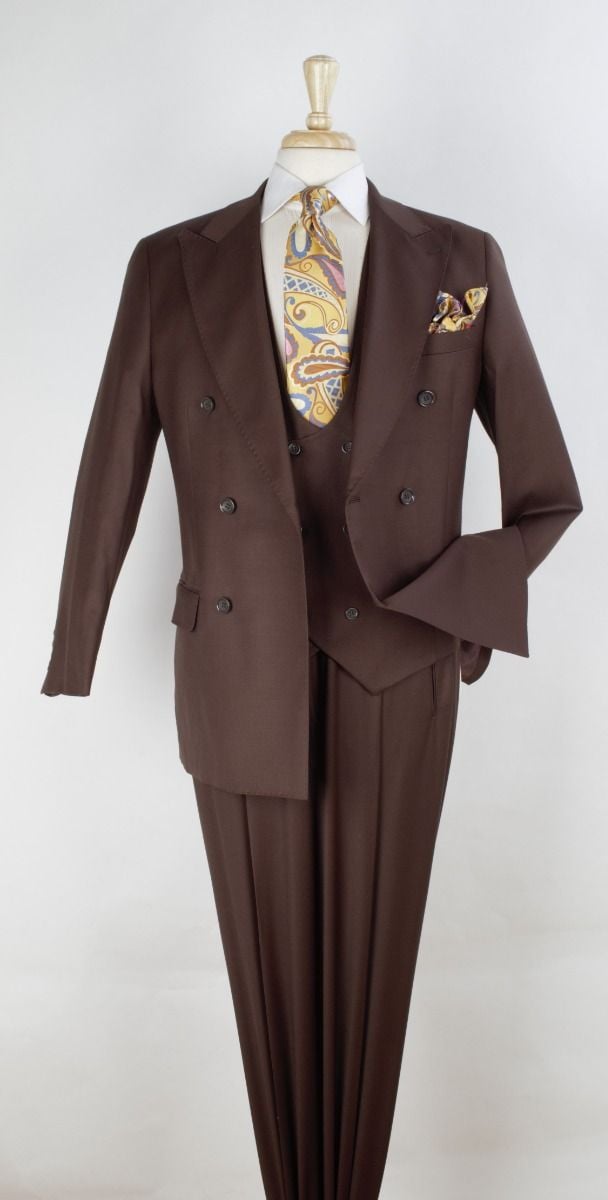 Apollo King Men's 3-Piece 100% Worsted Wool Suit - Double-Breasted
