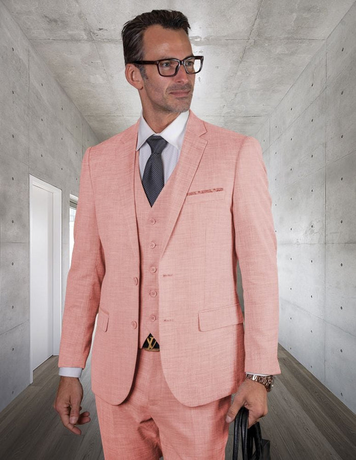 Men's Executive Wool Suit 3 Piece, Slim Fit 100% Wool Outlet Store pink
