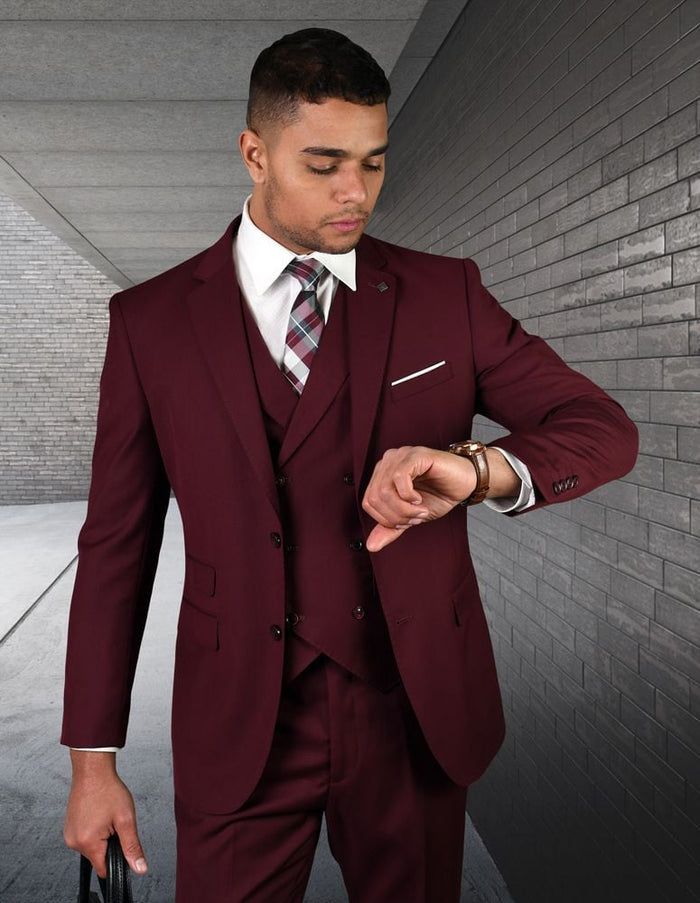 Statement Men's Wool Suit 3 Piece, 100% Solid Color