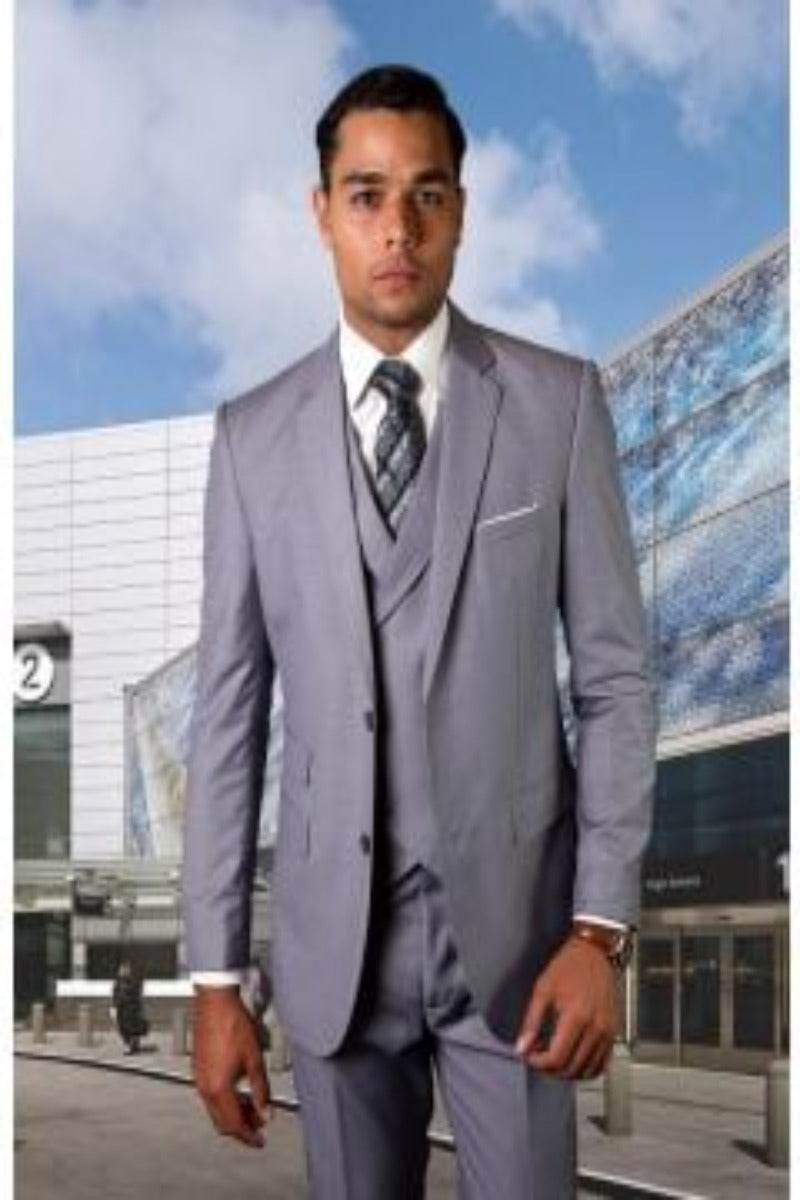 Statement Men's Wool Suit 3 Piece, 100% Solid Color - 38 Short Jacket+32 Waist Adjustable 28to34)(Height: 5 4 to5 7 )(Neck  15-16.5)S-M)