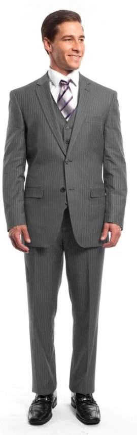 Tazio Men's 3 Piece Executive Pinstripe Suit  6 Button Vest Professional Look - 38 Short Jacket+32 Waist Adjustable 28to34)(Height: 5 4 to5 7 )(Neck  15-16.5)S-M)