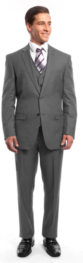 Tazio Men's 3 Piece Executive Pinstripe Suit  6 Button Vest Professional Look