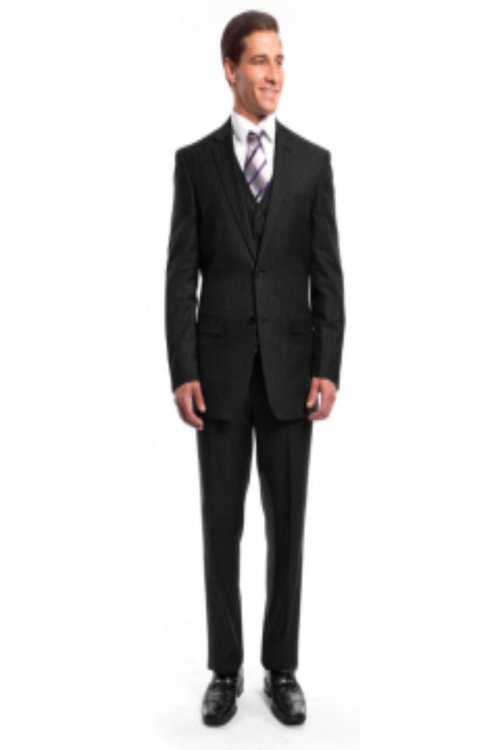 Tazio Men's 3 Piece Executive Pinstripe Suit  6 Button Vest Professional Look