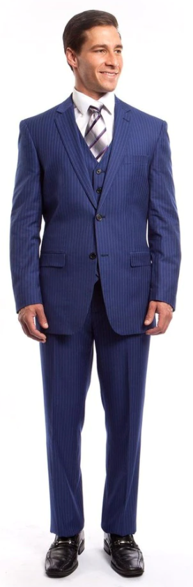Tazio Men's 3 Piece Executive Pinstripe Suit  6 Button Vest Professional Look - 38 Short Jacket+32 Waist Adjustable 28to34)(Height: 5 4 to5 7 )(Neck  15-16.5)S-M)