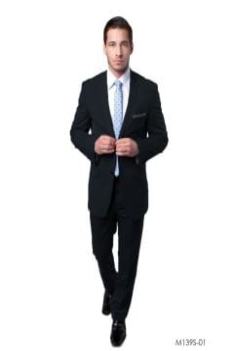 Tazio Men's 2 Piece Executive Slim Fit Suit Heathered Chalk Stripe