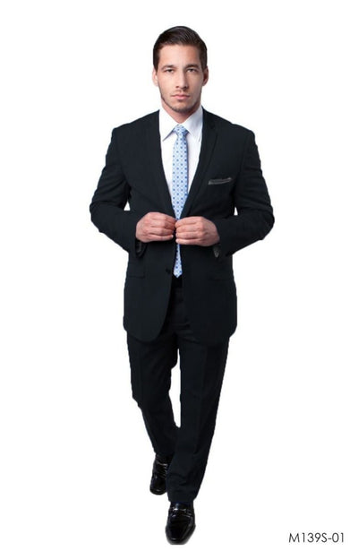 Tazio Men's 2 Piece Executive Slim Fit Suit Heathered Chalk Stripe