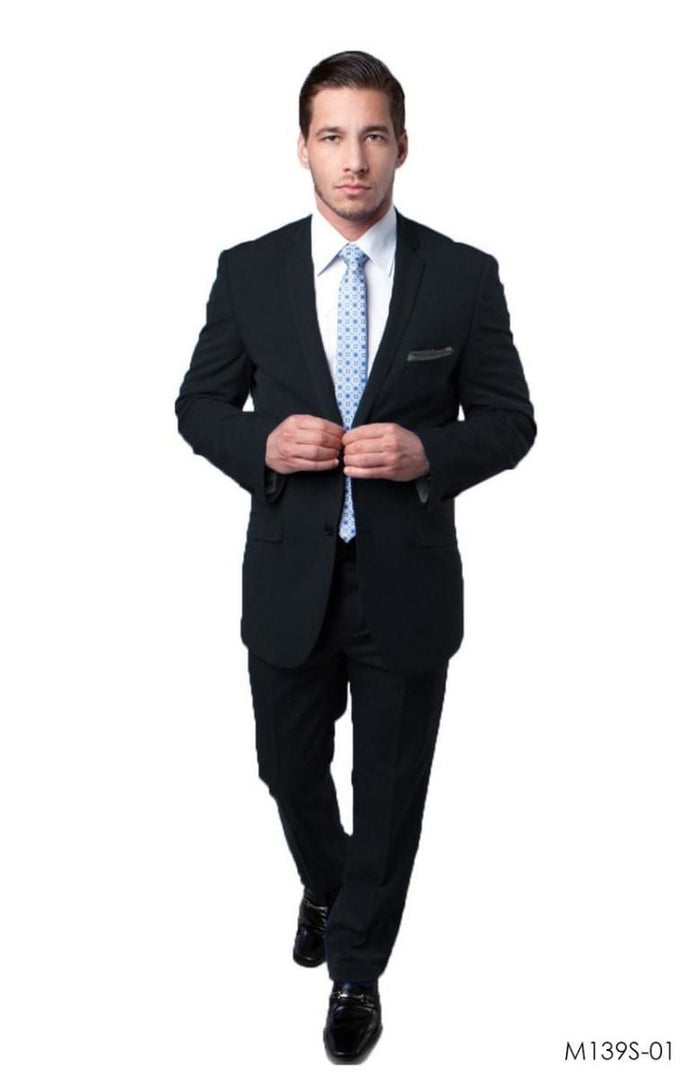 Tazio Men's 2 Piece Executive Slim Fit Suit Heathered Chalk Stripe