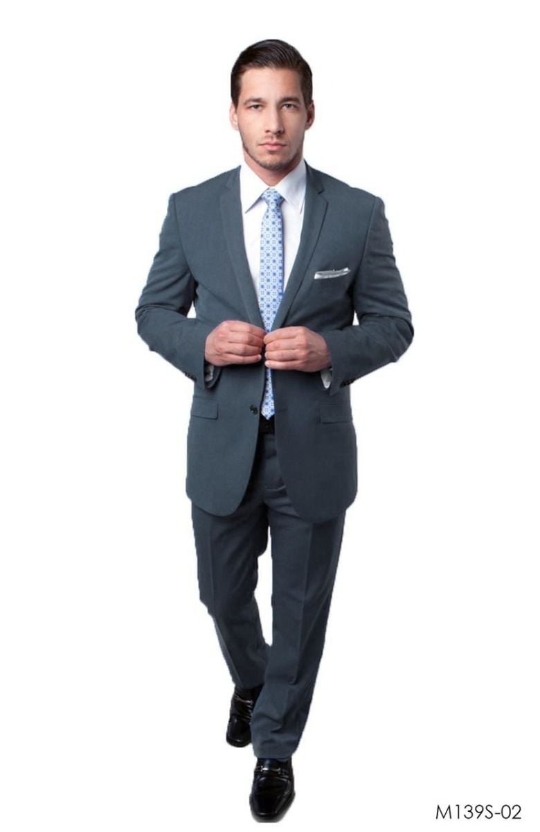 Tazio Men's 2 Piece Executive Slim Fit Suit Heathered Chalk Stripe - 38 Short Jacket+32 Waist Adjustable 28to34)(Height: 5 4 to5 7 )(Neck  15-16.5)S-M)