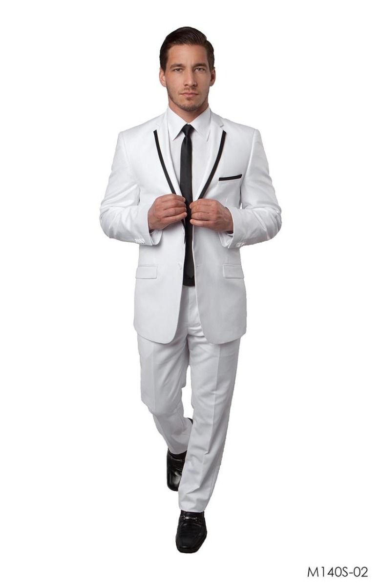 Tazio Men's Slim Fit Executive Suit Notch Lapel 2 Piece white - 38 Short Jacket+32 Waist Adjustable 28to34)(Height: 5 4 to5 7 )(Neck  15-16.5)S-M)