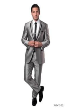 Lapel
 
 Tazio Men's 2-Piece Slim Fit Executive Suit - Satin Lapel Style