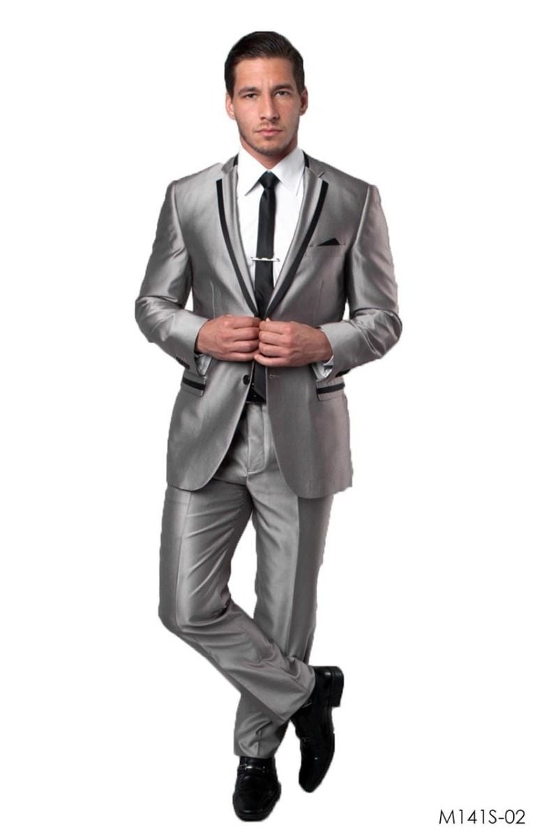 Lapel  Tazio Men's 2 Piece Slim Fit Executive Suit Satin Lapel Style