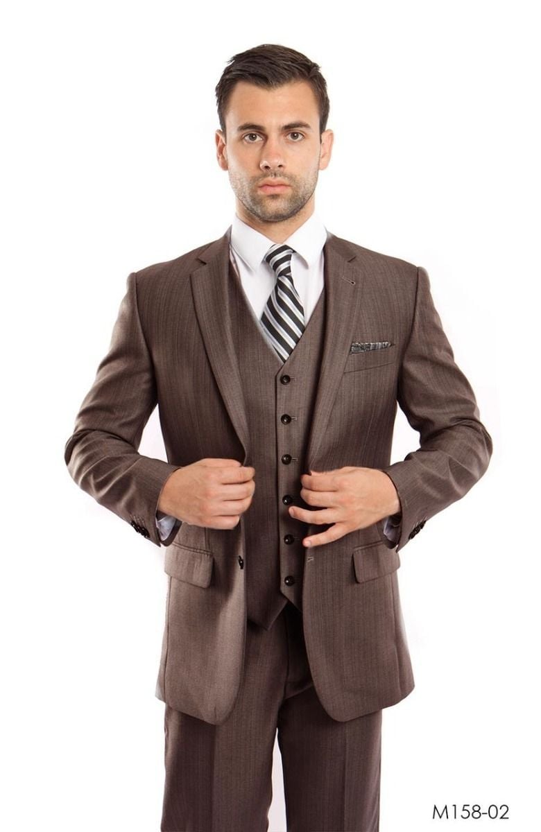 Tazio Men's Outlet 3-Piece Executive Textured Solid Suit