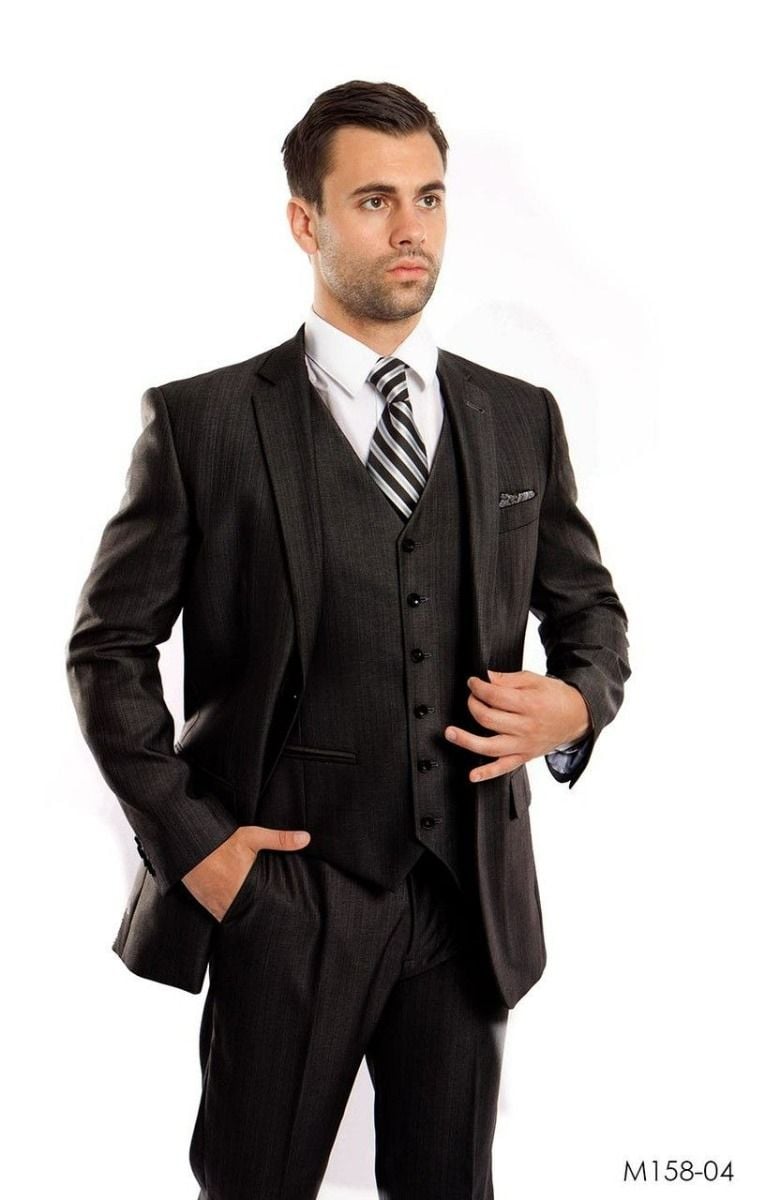 Tazio Men's Outlet 3-Piece Executive Textured Solid Suit