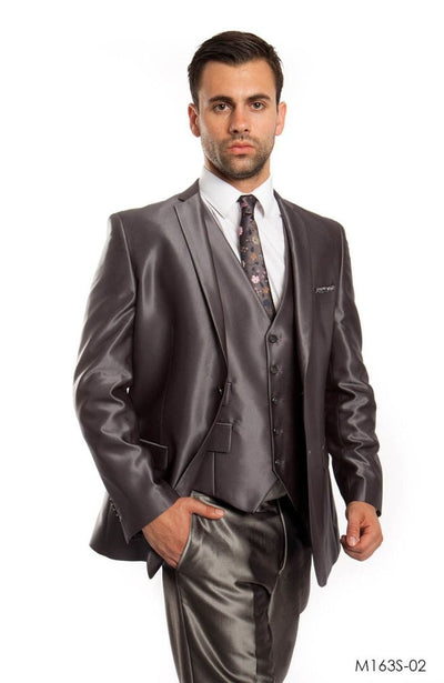 Tazio Men's Slim Fit Sharkskin 3-Piece Suit