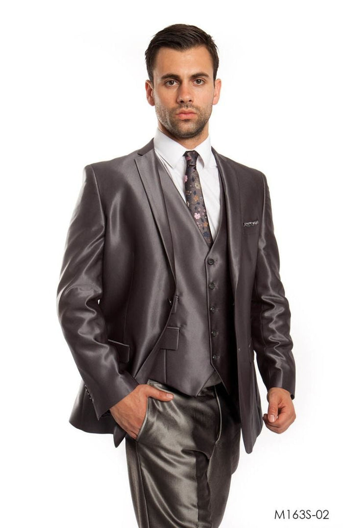 Tazio Men's Slim Fit Sharkskin 3-Piece Suit