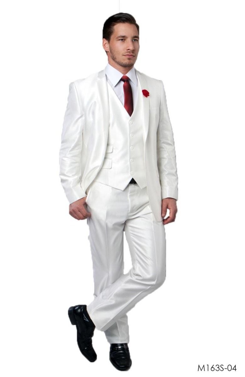 Tazio Men's Slim Fit Sharkskin 3-Piece Suit