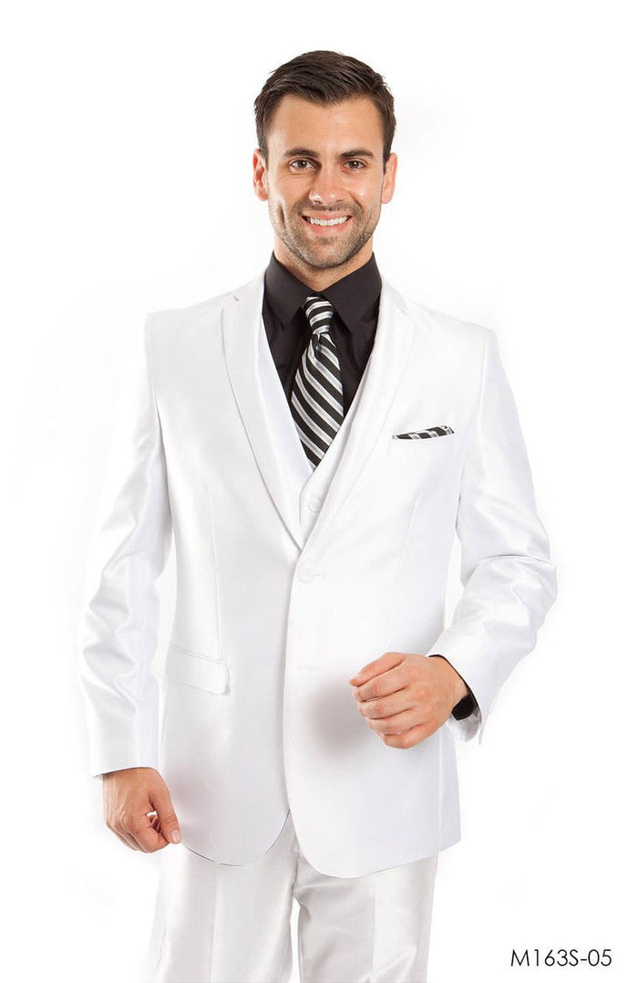 Tazio Men's 3pc Sharkskin Slim Fit Suit Professional Look white