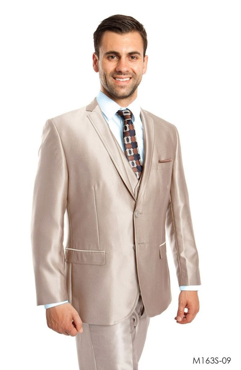 Tazio Men's Slim Fit Sharkskin 3-Piece Suit