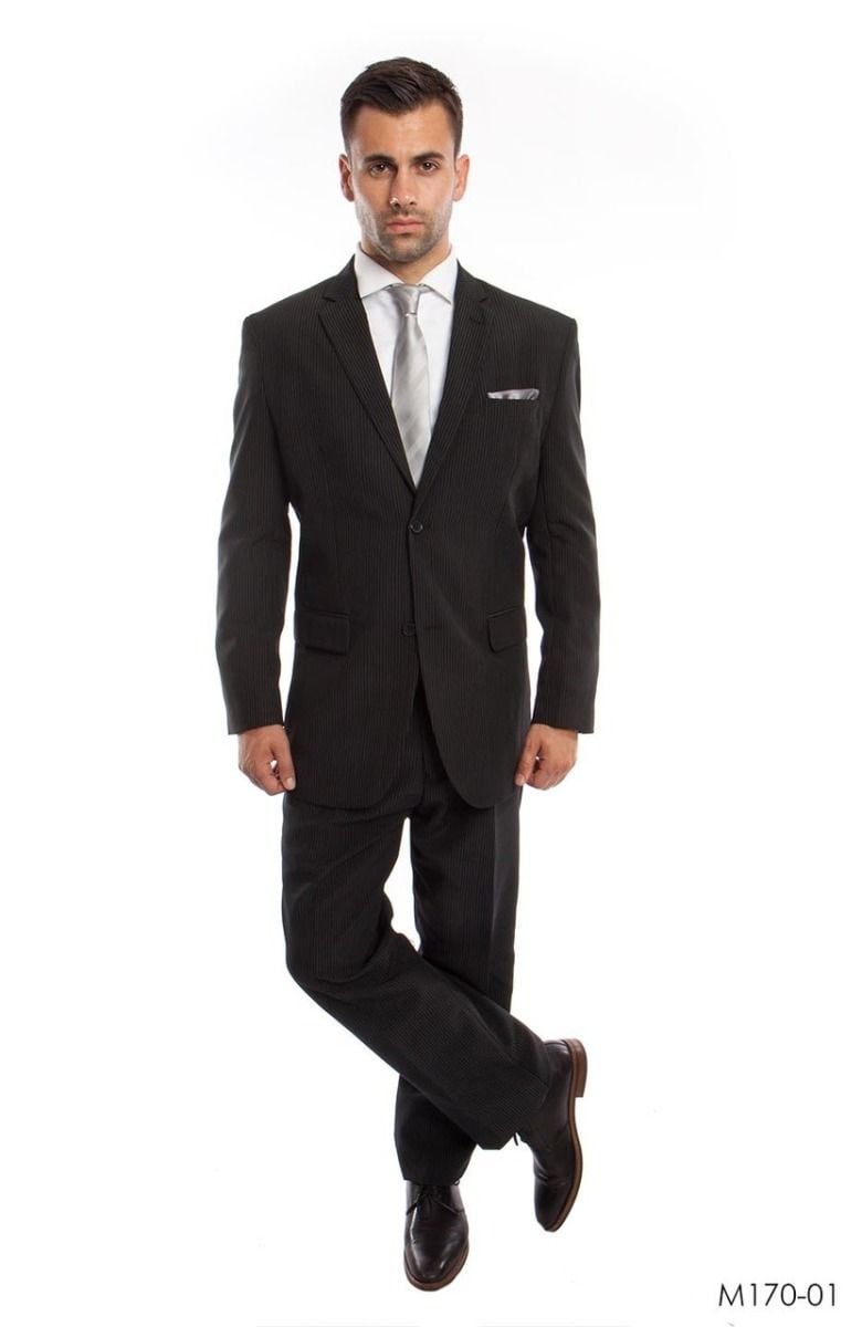 Vitto Men's Tailored Fit Pinstripe Suit  2 PC Set with Pleated Pants