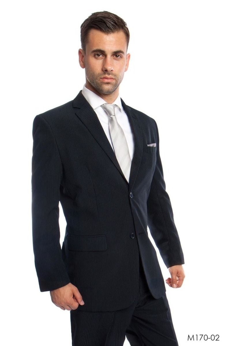 Vitto Men's Tailored Fit Pinstripe Suit  2 PC Set with Pleated Pants - 38 Short Jacket+32 Waist Adjustable 28to34)(Height: 5 4 to5 7 )(Neck  15-16.5)S-M)