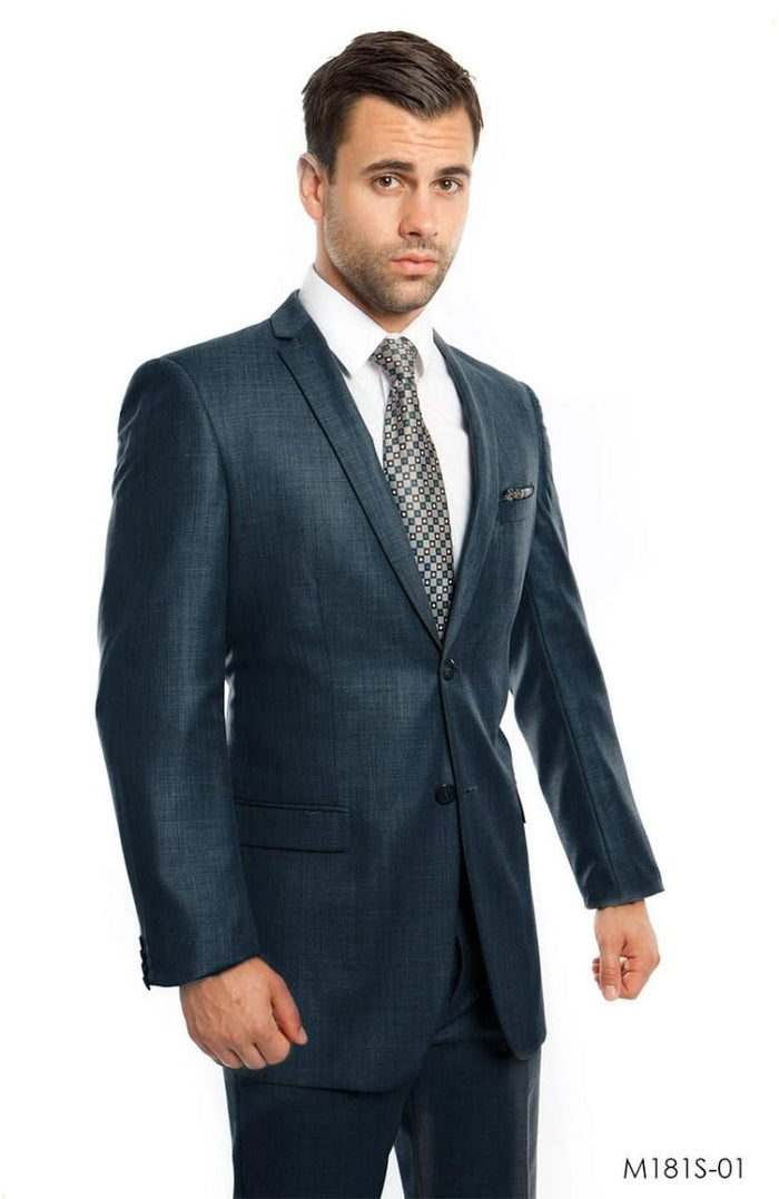 Tazio Mens 2Piece Silky Sharkskin SlimFit Suit Modern Cut blue
