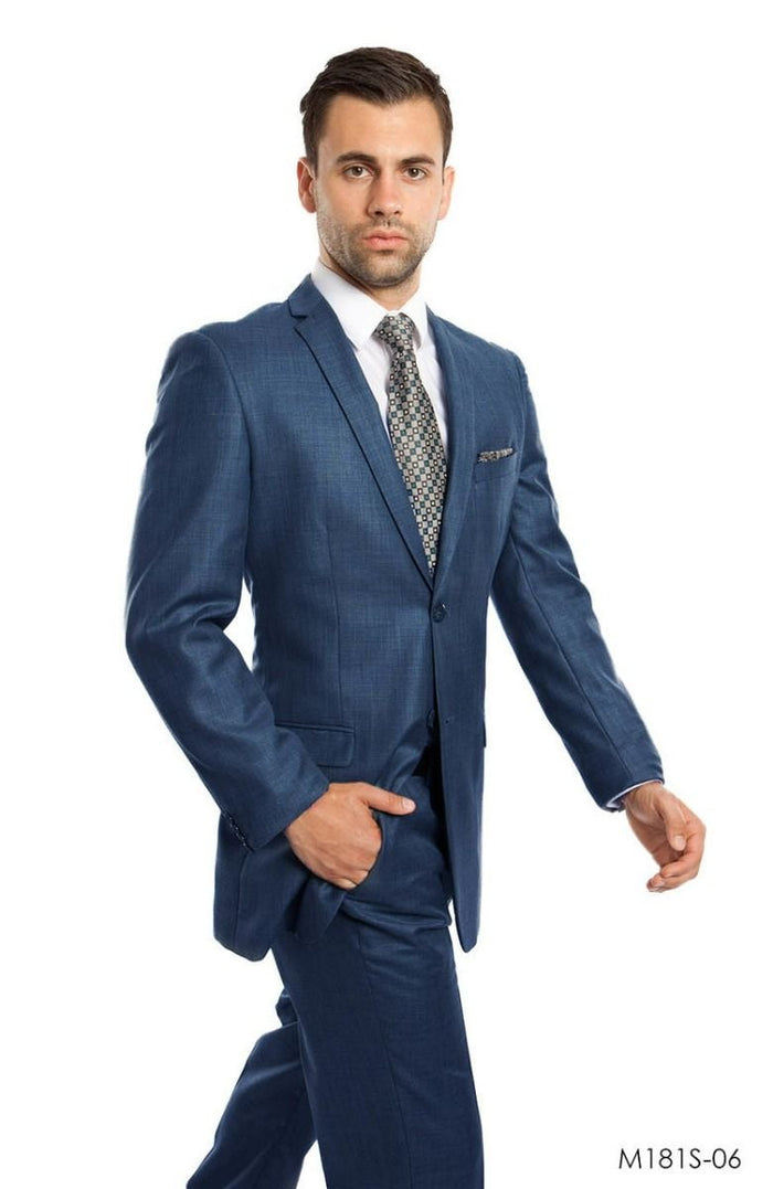 Tazio Mens 2Piece Silky Sharkskin SlimFit Suit Modern Cut blue