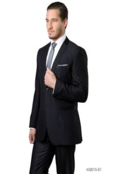 Tazio Men's Slim Fit Solid Shine Executive 2-Piece Suit in black