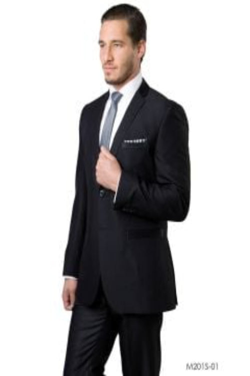 Tazio Men's 2pc Slim Fit Executive Suit in black - Solid Shine