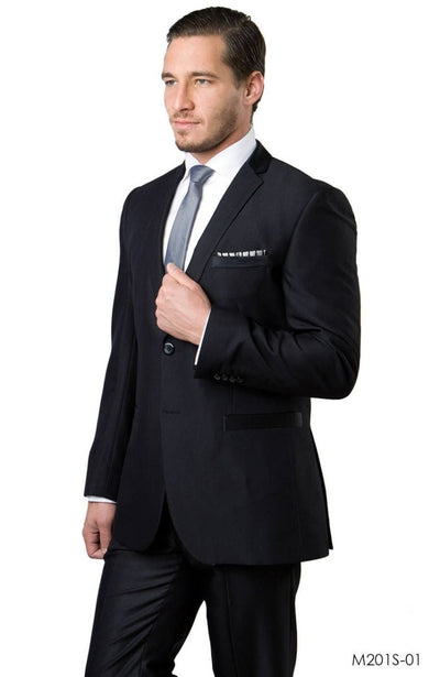Tazio Men's 2pc Slim Fit Executive Suit in black - Solid Shine