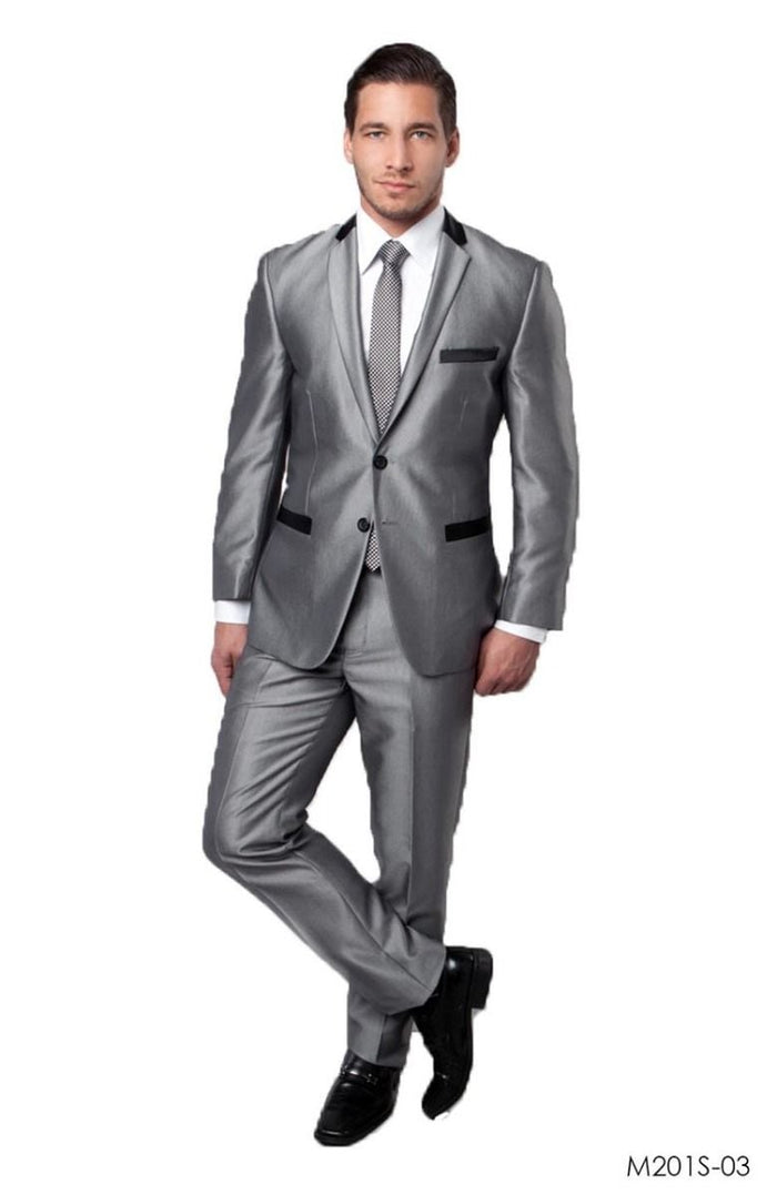 Tazio Men's Slim Fit Solid Shine Executive 2-Piece Suit in black