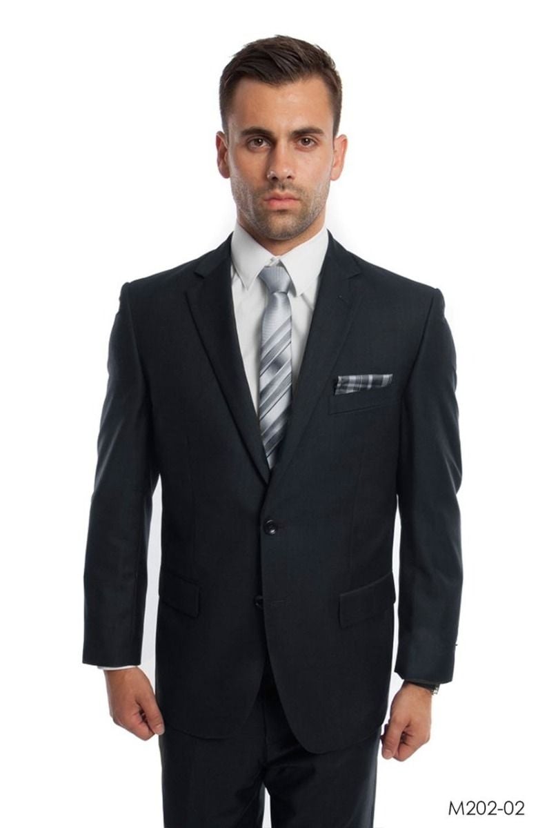 Demantie Men's 2 Piece Solid Executive Suit Flat Front Pants - 40 Short Jacket+34 Waist  Adjust 30to36)(Height: 5 4 to5 7 )(Neck 15.5-17)M