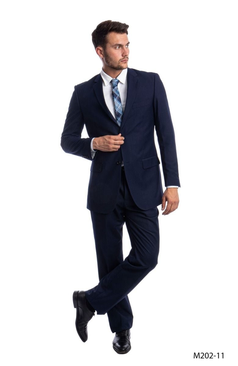 Demantie Men's 2 Piece Solid Executive Suit Flat Front Pants - 40 Short Jacket+34 Waist  Adjust 30to36)(Height: 5 4 to5 7 )(Neck 15.5-17)M