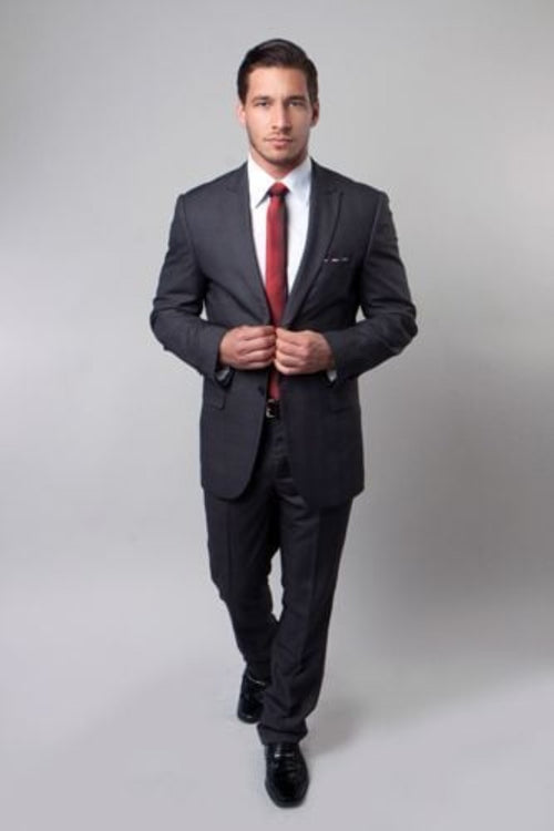 Tazio Men's Slim Fit Executive 2 Piece Suit Tonal Plaid Pattern