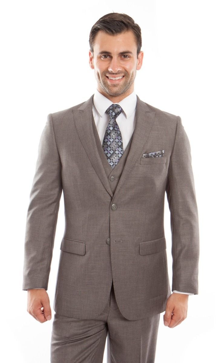 Tazio Men's 3-Piece Slim Fit Executive Suit with Peak Lapel - 38 Short Jacket+32 Waist Adjustable 28to34)(Height: 5 4 to5 7 )(Neck  15-16.5)S-M)